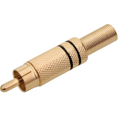 Konektor RCA zástrč. kov pozlat. 2 pásiky čierny Konektor RCA zástrč. kov pozlat. 2 pásiky čierny