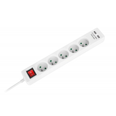 Predlž. zásuvka 5x+2xUSB+vypínač 1,5m biela Predlž. zásuvka 5x+2xUSB+vypínač 1,5m biela