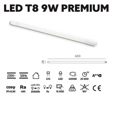 LED trubica T8 9W 4000K 60cm sklenená PREMIUM LED trubica T8 9W 4000K 60cm sklenená PREMIUM