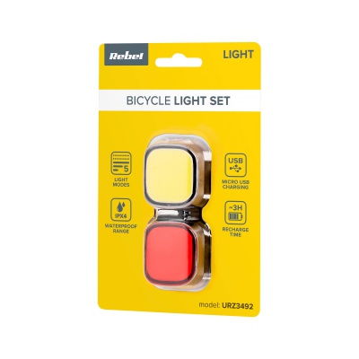 Sada svetiel na bicykel s USB káblom Square REBEL Sada svetiel na bicykel s USB káblom Square REBEL