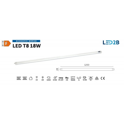 LED trubica T8 18W 4000K 120cm sklenená LED2B