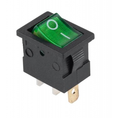 Prepínač kolískový mini 3pin 12V zelený Prepínač kolískový mini 3pin 12V zelený
