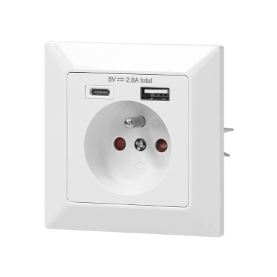 Zásuvka 230V s dvomi portmi USB A + USB C