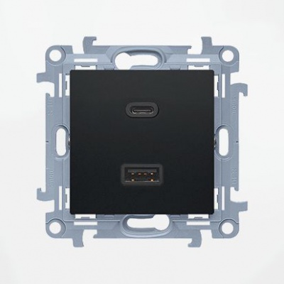 Zásuvka USB + USB-C dvojitá Quick Charge 18 W Simon 10 čierna