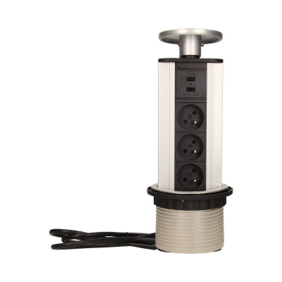 Zásuvkový blok výsuvný 3 x zásuvka 230V + 2 x USB