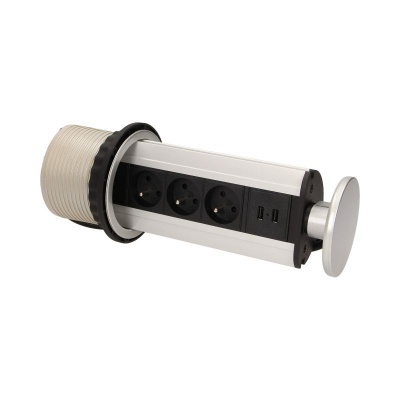 Zásuvkový blok výsuvný 3 x zásuvka 230V + 2 x USB