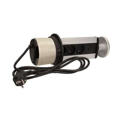 Zásuvkový blok výsuvný 3 x zásuvka 230V + 2 x USB