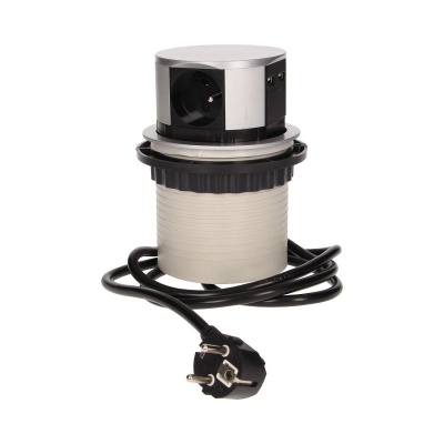 Zásuvkový blok výsuvný 3 x zásuvka 230V + 2 x USB strieborný