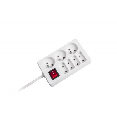 Predlžovací kábel s vypínačom 7 zásuviek, 3m, biely (3x1,5 mm) Predlžovací kábel s vypínačom 7 zásuviek, 3m, biely (3x1,5 mm)