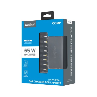 Napájací zdroj k notebooku univerzálny USB 65W, 15-24V Rebel Napájací zdroj k notebooku univerzálny USB 65W, 15-24V Rebel