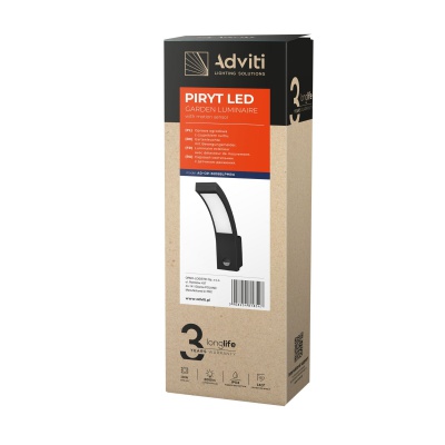LED svietidlo PIRYT, 10W, senzor pohybu, IP54, 4000K, čierne
