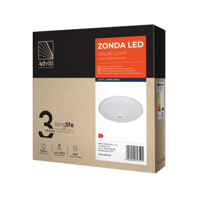 Svietidlo ZONDA LED 12W s detektorom pohybu 4000k
