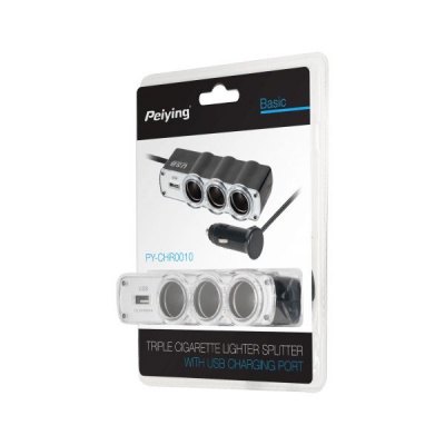 Autoadaptér napájací 3x zásuvka+USB+kábel Autoadaptér napájací 3x zásuvka+USB+kábel