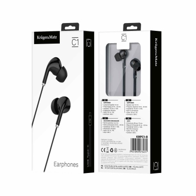Slúchadlá do uší s mikrof. Kruger&Matz C1 USB-C čierne Slúchadlá do uší s mikrof. Kruger&Matz C1 USB-C čierne
