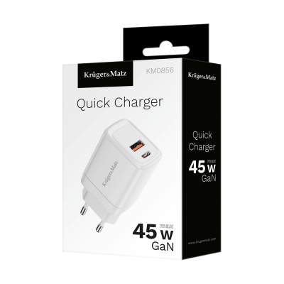 Sieťová nabíjačka GaN dual USB 45W Quick Charge / PD Kruger&Matz Sieťová nabíjačka GaN dual USB 45W Quick Charge / PD Kruger&Matz
