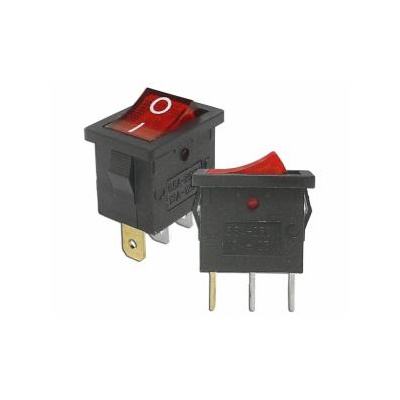 Prepínač kolískový mini 3pin 230V červený Prepínač kolískový mini 3pin 230V červený