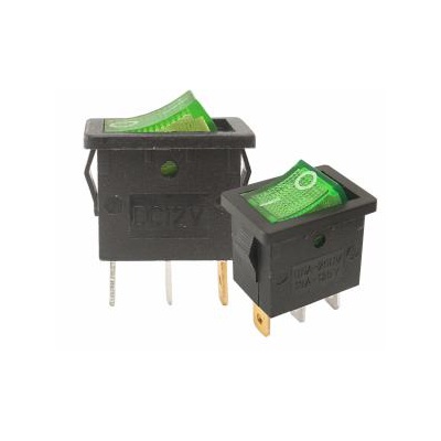 Prepínač kolískový mini 3pin 230V zelený Prepínač kolískový mini 3pin 230V zelený