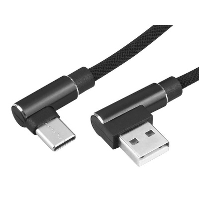 Kábel USB uhlový - USB typ C uhlový 1m čierny Kábel USB uhlový - USB typ C uhlový 1m čierny