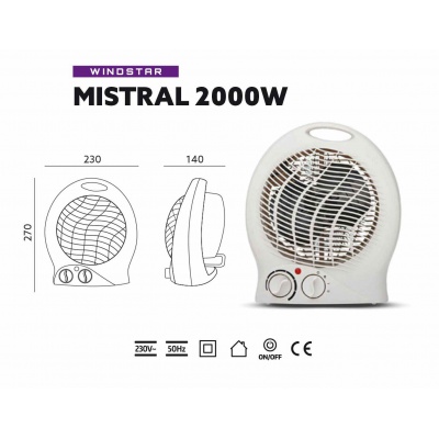 Elektrický ohrievač MISTRAL 2000 W so zabudovaným ventilátorom