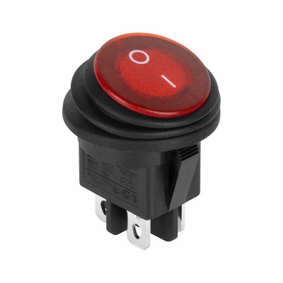 Prepínač kolískový okrúhly 230V 4pin IP65 červený Prepínač kolískový okrúhly 230V 4pin IP65 červený