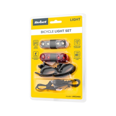 Sada svetiel na bicykel s USB káblom Rectangle REBEL Sada svetiel na bicykel s USB káblom Rectangle REBEL