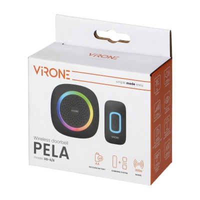 Bezdrôtový batériový zvonček PELA RGB LED 300m čierny