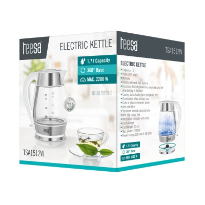 Rýchlovarná kanvica TEESA 1,7l 2200W biela Rýchlovarná kanvica TEESA 1,7l 2200W biela