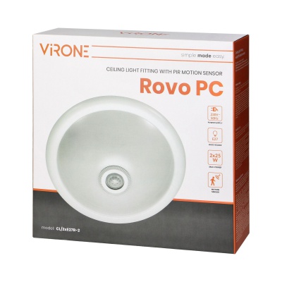 Svietidlo s detektorom pohybu PIR, stropné, ROVO PC, 2x 40W