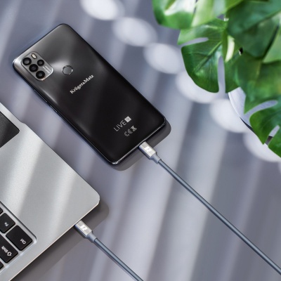 Kábel USB typ C - USB typ C 65W 1m REBEL sivý Kábel USB typ C - USB typ C 65W 1m REBEL sivý