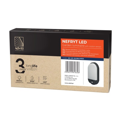 LED svietidlo NEFRYT, 10W, senzor pohybu, IP54, 4000K, čierne