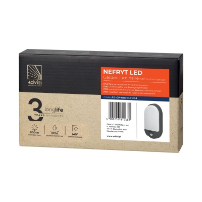 LED svietidlo NEFRYT, 10W, senzor pohybu, IP54, 4000K, grafit