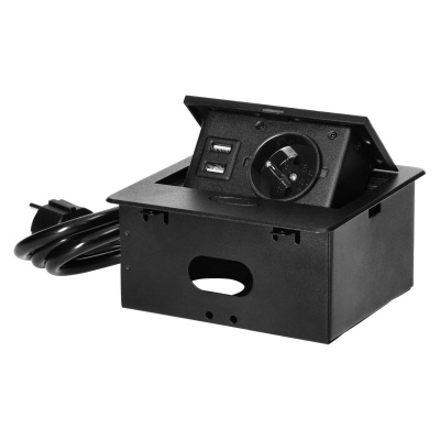 Nábytková zásuvka výklopná 230V + 2x USB, čierna