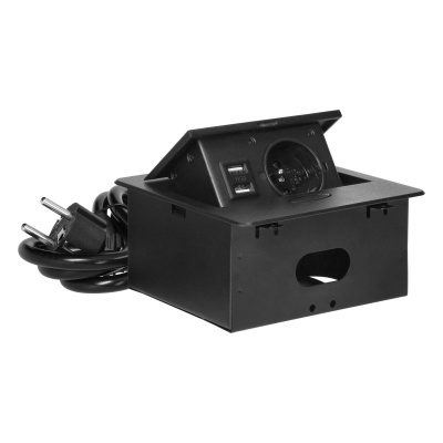 Nábytková zásuvka výklopná 230V + 2x USB, čierna