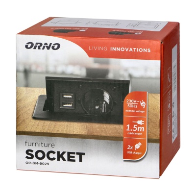 Nábytková zásuvka výklopná 230V + 2x USB, čierna