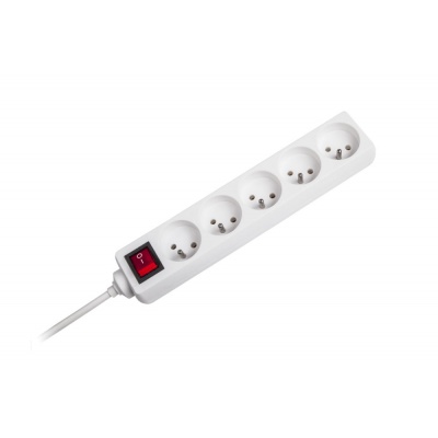 Predlžovací kábel s vypínačom 5 zásuviek, 3m, biely (3x1,5mm) Predlžovací kábel s vypínačom 5 zásuviek, 3m, biely (3x1,5mm)