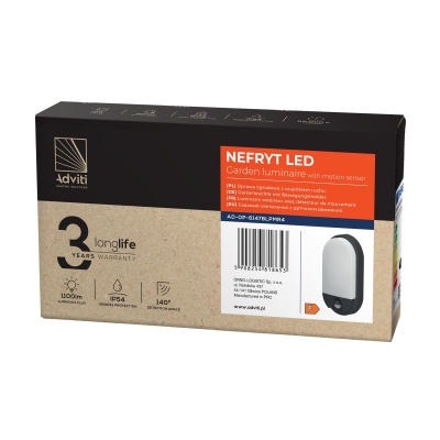 LED svietidlo NEFRYT, 15W, senzor pohybu, IP54, 4000K, čierne