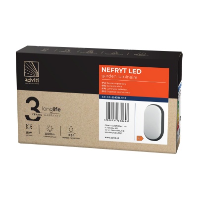 LED svietidlo NEFRYT, 15W, 1100lm, IP54, 4000K, čierne