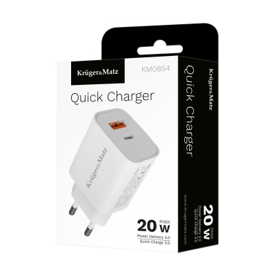 Sieťová nabíjačka GaN dual USB 20W Quick Charge / PD Kruger&Matz Sieťová nabíjačka GaN dual USB 20W Quick Charge / PD Kruger&Matz