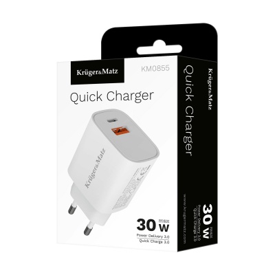 Sieťová nabíjačka GaN dual USB 30W Quick Charge / PD Kruger&Matz Sieťová nabíjačka GaN dual USB 30W Quick Charge / PD Kruger&Matz