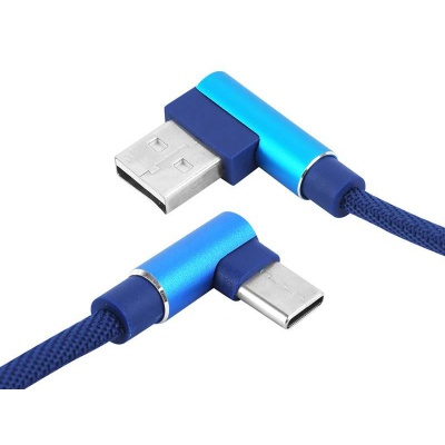 Kábel USB uhlový - USB typ C uhlový 1m modrý Kábel USB uhlový - USB typ C uhlový 1m modrý