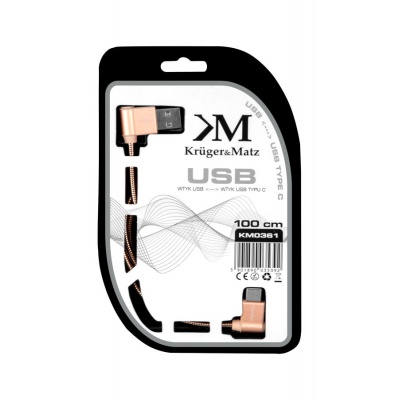 Kábel USB - USB typ C rohový 1m 3A Kruger&Matz Kábel USB - USB typ C rohový 1m 3A Kruger&Matz