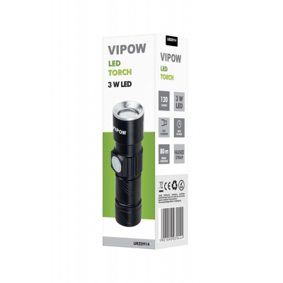 Svietidlo ručné VIPOW 3W ZOOM, USB konektor