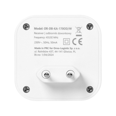 Bezdrôtový zvonček ATEL AC 230V, 38 melódii, biely