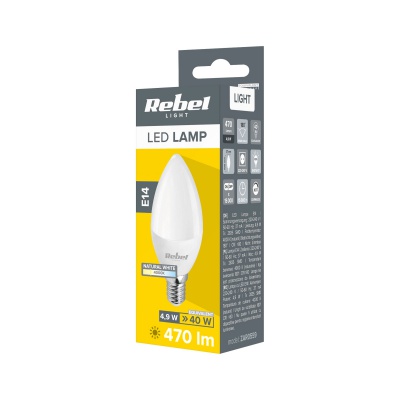Žiarovka LED 5W, E14, 4000K, 230V svieca Rebel