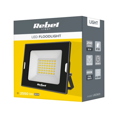 LED Reflektor 30W 6500K čierny 230V Rebel