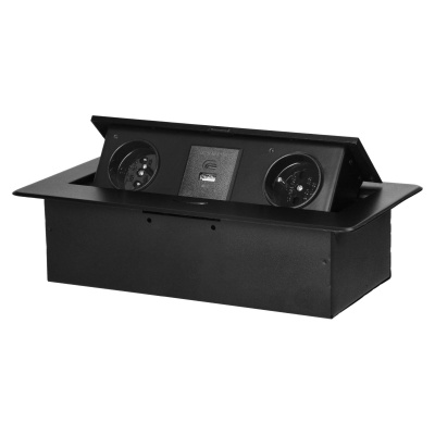 Zásuvkový blok výklopný 2x 230V+ 2x USB A/C, čierny