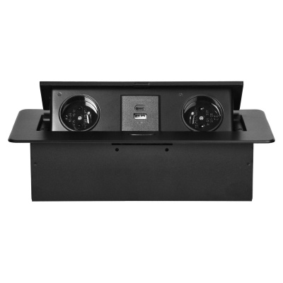 Zásuvkový blok výklopný 2x 230V+ 2x USB A/C, čierny