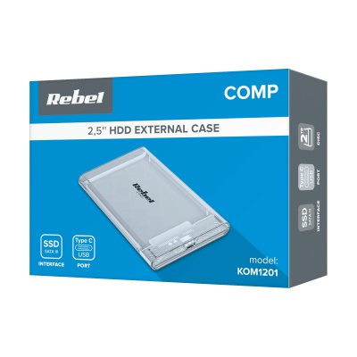 Externý box pre SATA 2,5" disk, USB C 3.1 Rebel Transparentný Externý box pre SATA 2,5" disk, USB C 3.1 Rebel Transparentný