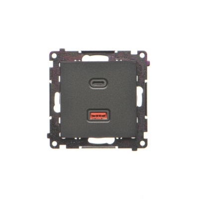 Zásuvka USB + USB-C dvojitá Quick Charge 30W Simon 55 čierna mat