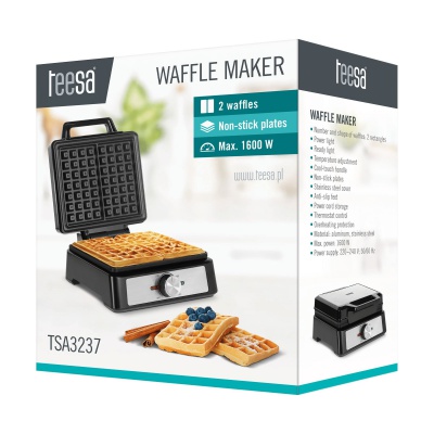Vaflovač na 2 gofry TEESA 1600W inox s reguláciou výkonu Vaflovač na 2 gofry TEESA 1600W inox s reguláciou výkonu